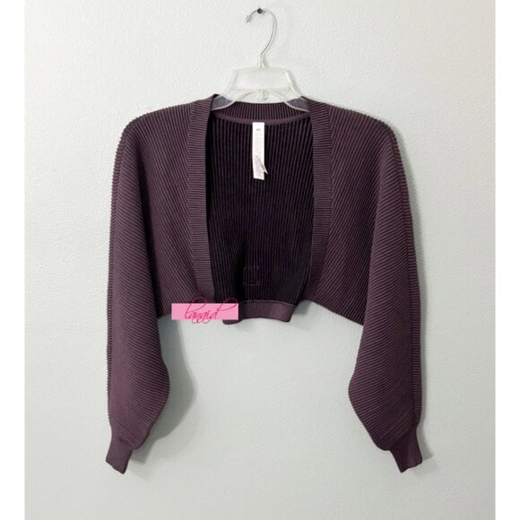 Alo Denim Knit Shawl Raisinette Oversized Relaxed Cropped Sweater Shrug Bolero - Picture 12 of 16